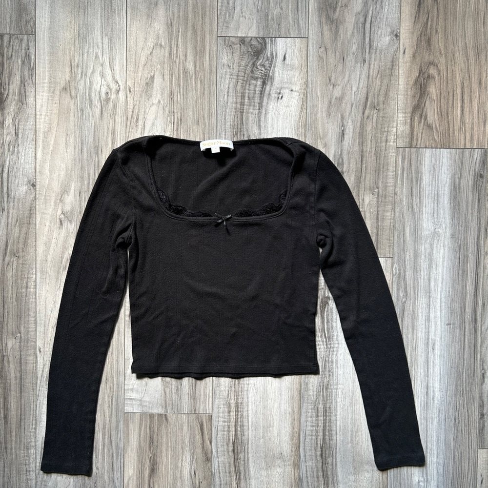 Sugar Moon Black Pointelle Long Sleeve